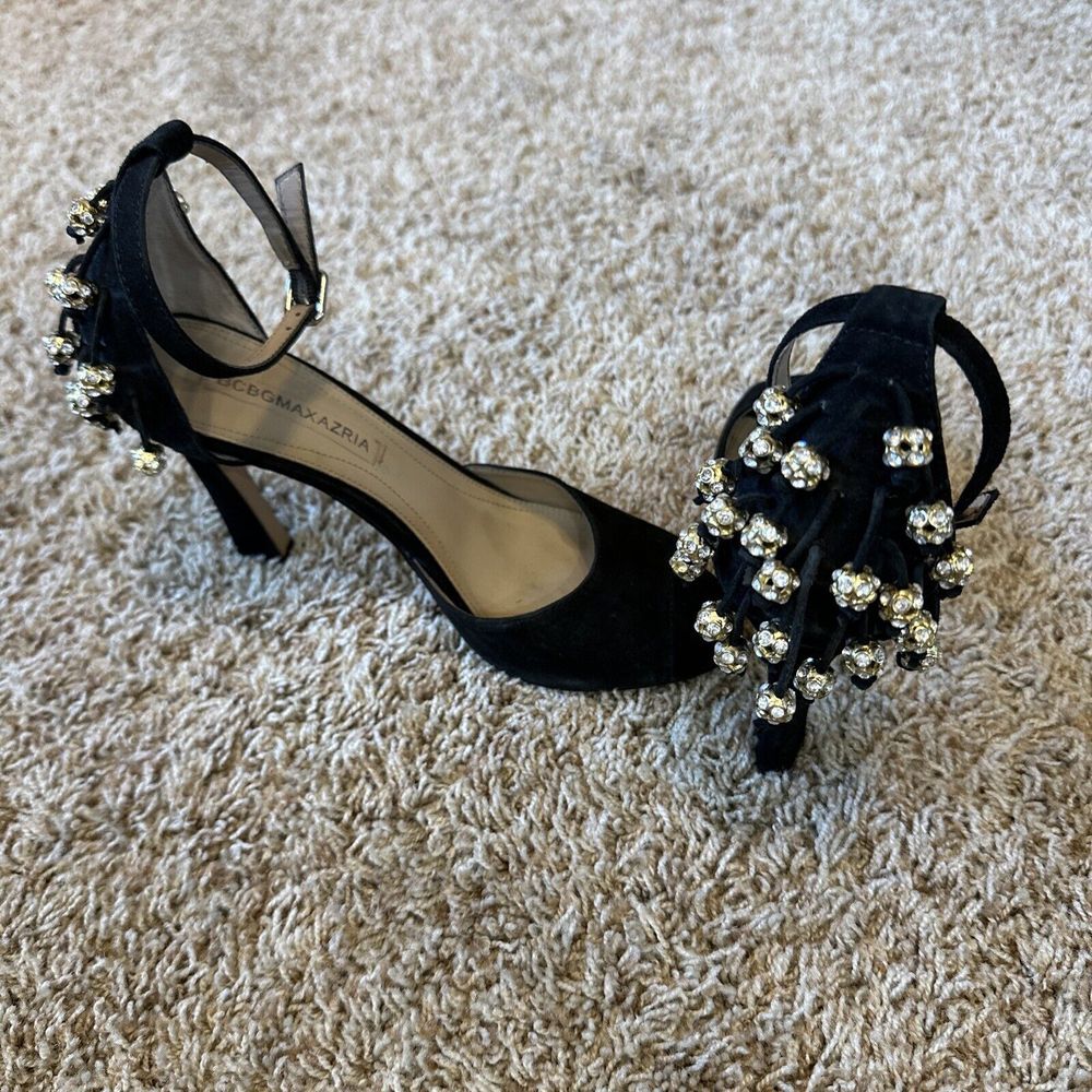 BCBG MAXAZARIA Women Size 6-6.5 Studded Rhinestone Open Toe Sandals Heels Pumps